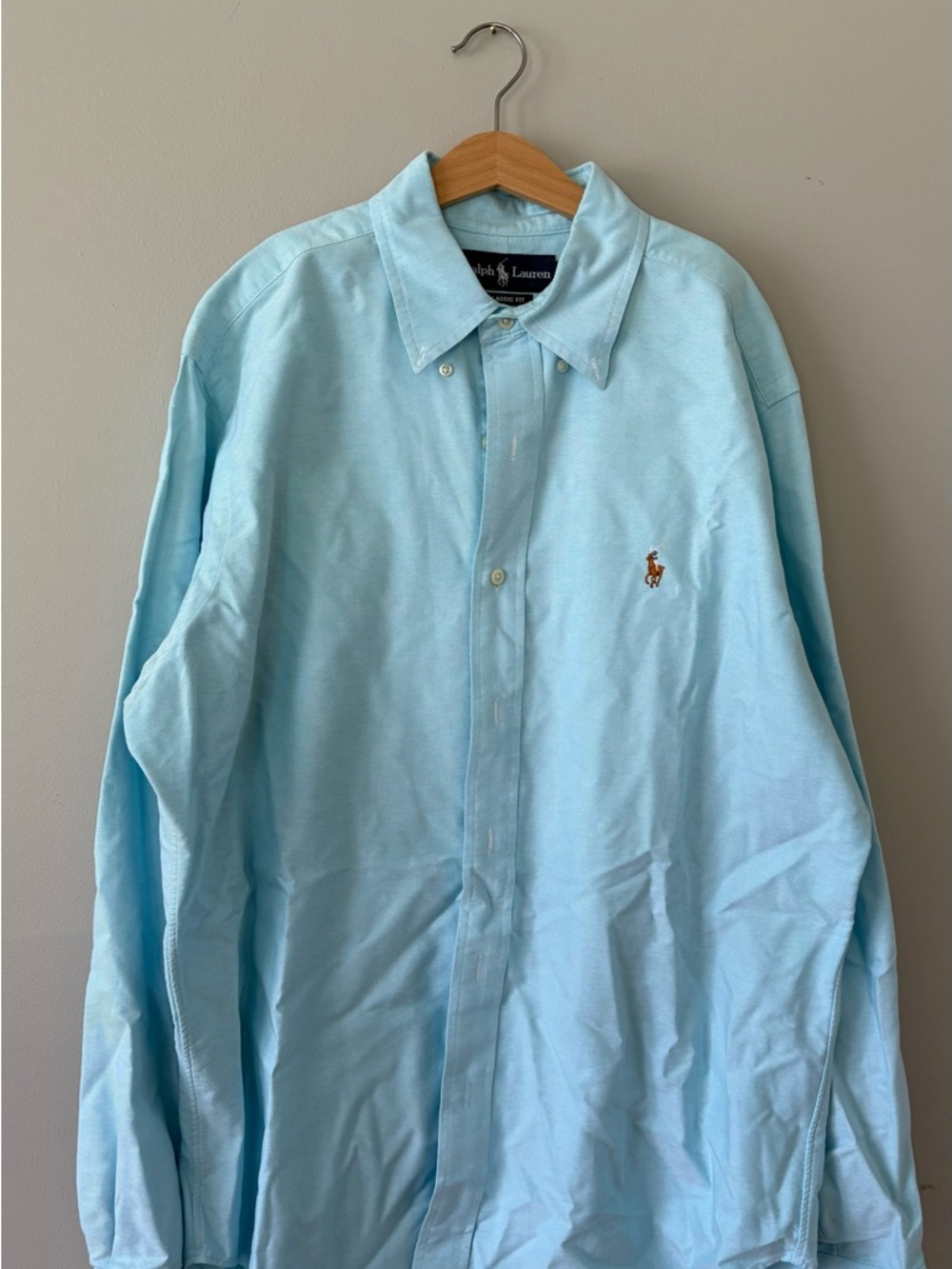 Ralph Lauren Pale Blue Button-Down Oxford Shirt with Pony Logo